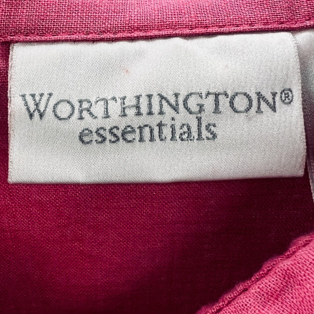 Worthington Womens Shirt XL Linen Blend Pink Button Up Career Minimalist Classic - Picture 4 of 9